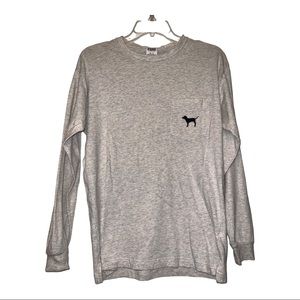 PINK long sleeve grey pocket tee